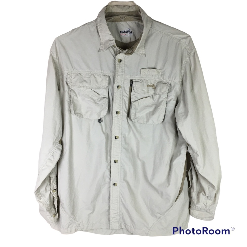 Natural Gear safari outdoor fishing tan nylon cargo pockets shirt tab sleeves